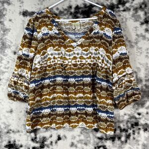 Fig & Flower‎ Blouse Women's Size 2X Watercolor Rayon V-Neck Casual Comfort